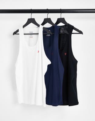 Farah Farah Gallo 3 pack vests in white blue and black