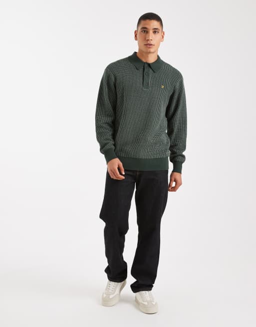 Farah - Gateacre - Polo à manches longues en maille - Vert foncé, 2 de 5