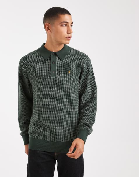 Farah - Gateacre - Polo a maniche lunghe in maglia verde scuro - view 1