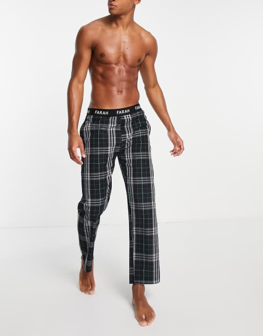 Farah – Gerritt – Lounge-Hose in Schwarz kariert mit weitem Bein 