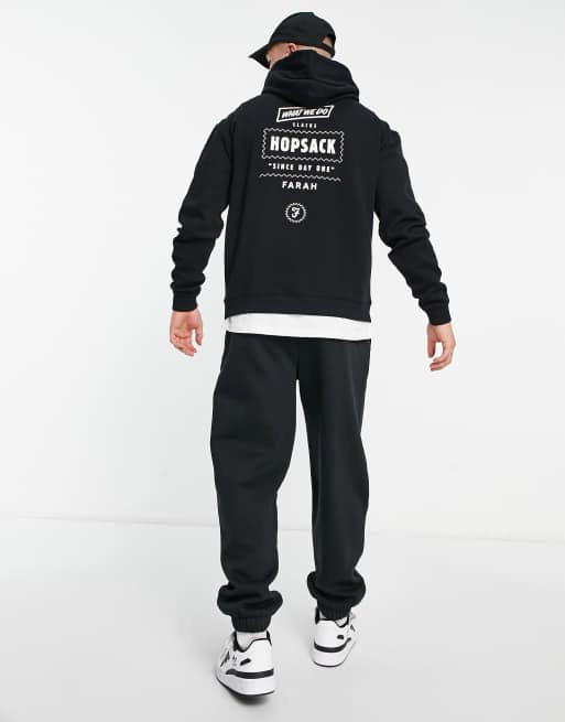 Farah - Gladstone - Sweat à capuche en coton avec imprimé au dos - Noir 
