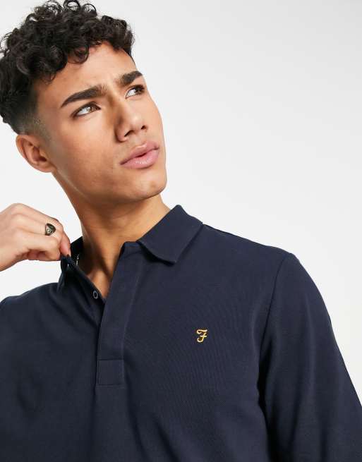 Farah – Granatowa koszulka polo z długim rękawem, 3 z 4