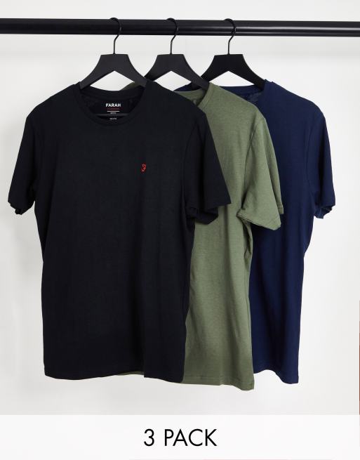 Farah Grandal 3 pack t-shirts in khaki black and navy | ASOS