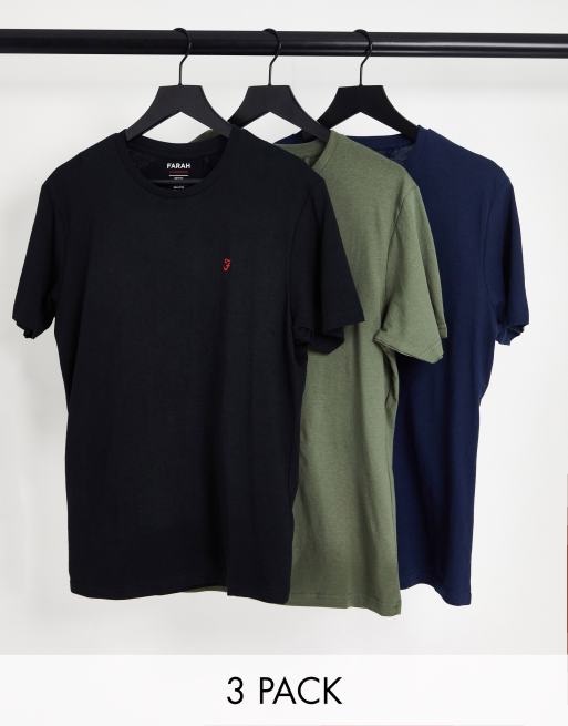 Farah - Grandal - Lot de 3 t-shirts - Kaki, noir et bleu marine