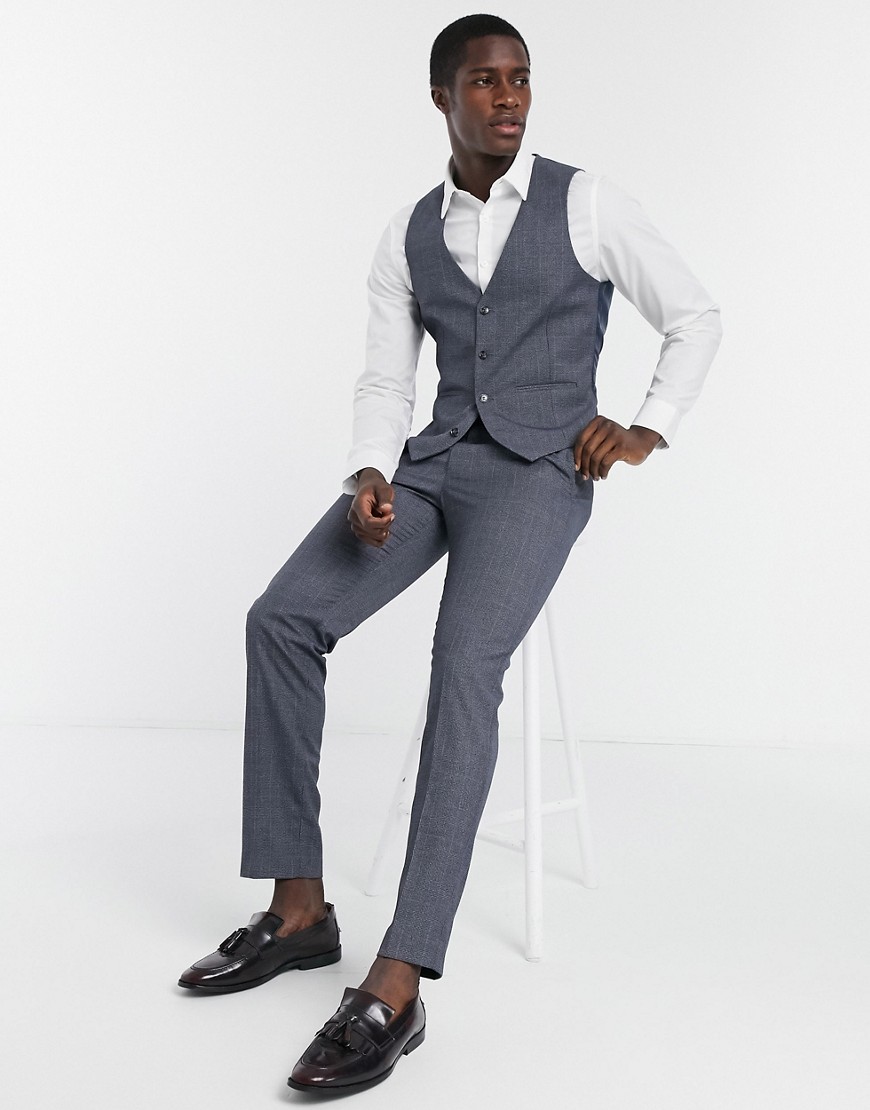 Farah gray check slim fit suit pants-Grey