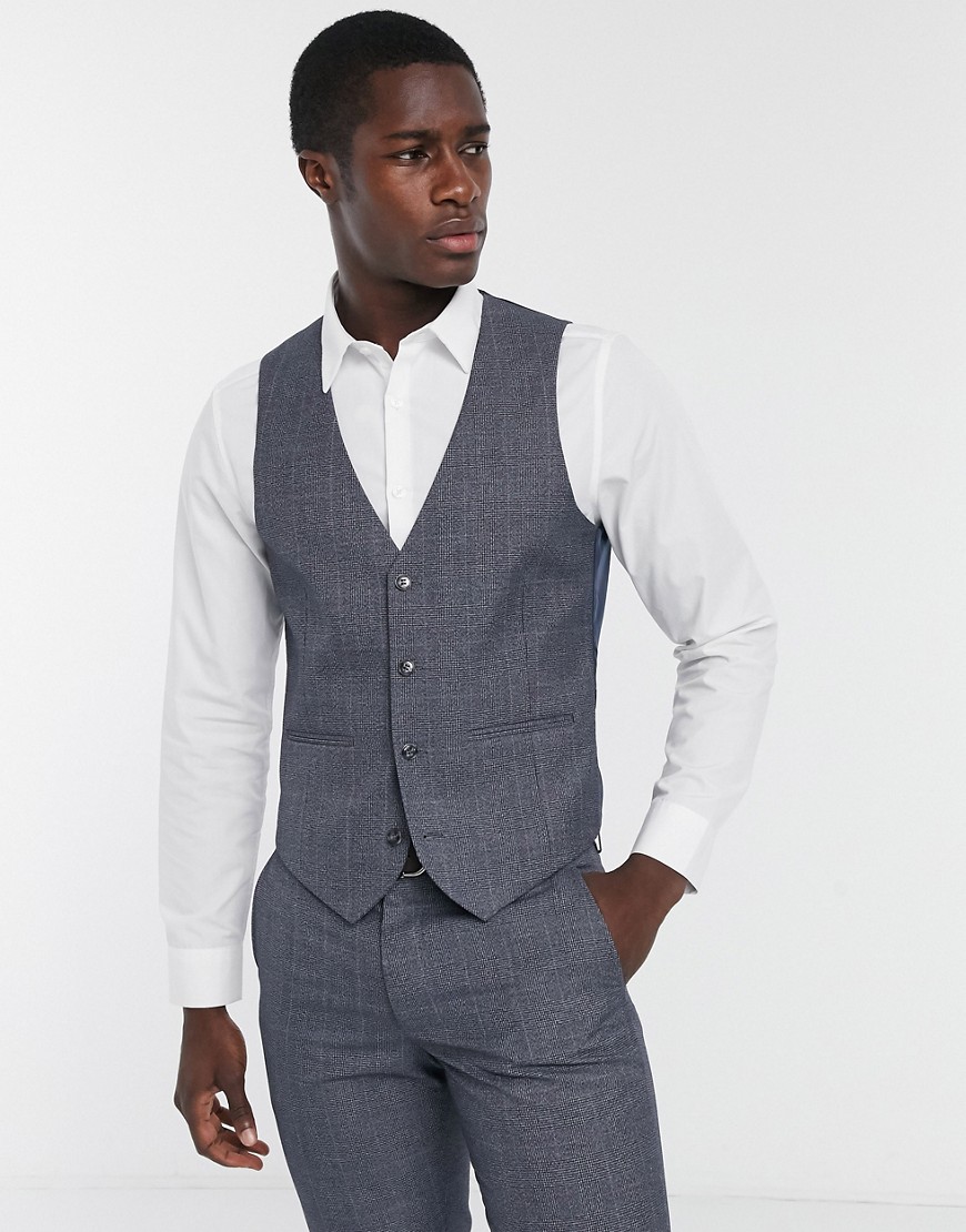 Farah gray check slim fit suit vest-grey