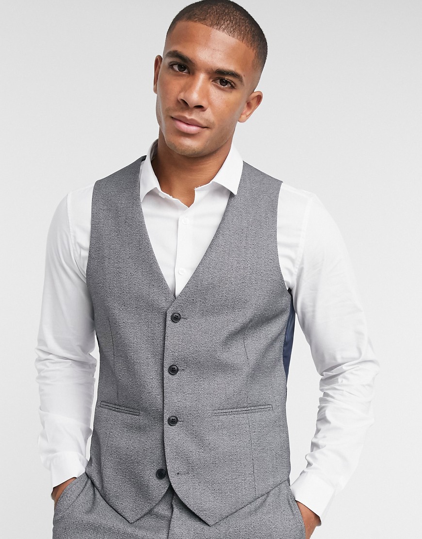 Farah gray plain slim fit suit suit vest