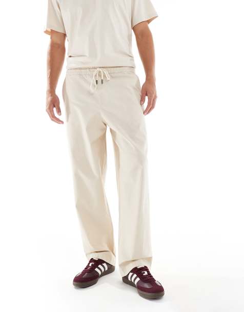 Farah Greenport wide leg drawcord waist trousers in beige