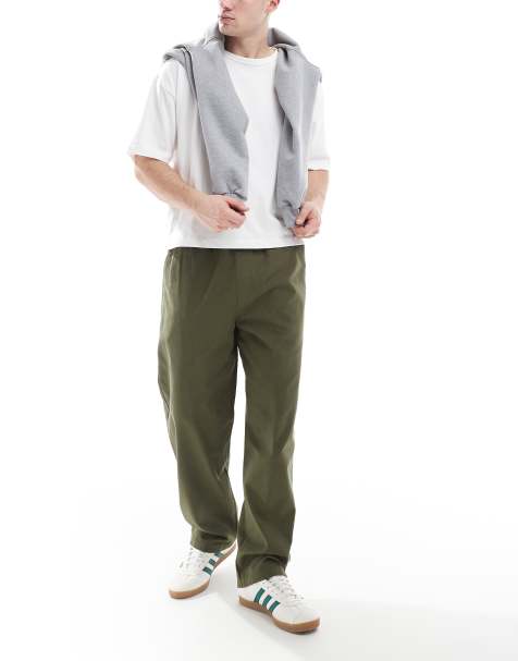 Farah Greenport canvas loose fit pants in khaki green - view 1