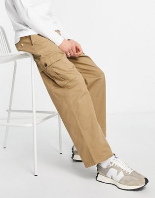 Farah Greenport cargo wide leg twill trousers in beige