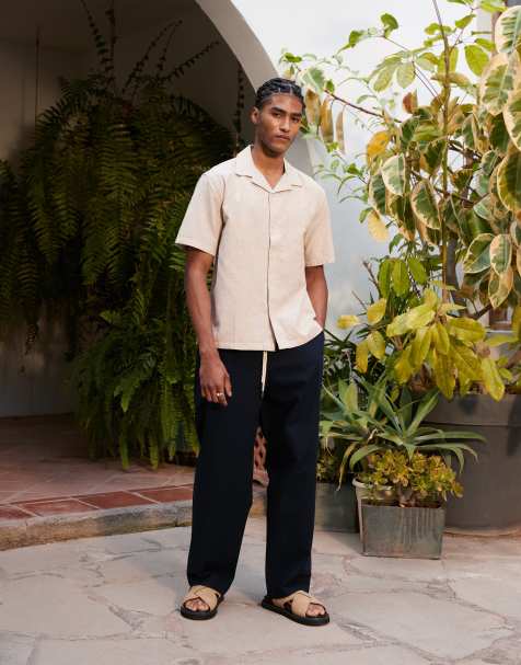 Farah Greenport wide leg drawcord waist trousers in navy  - NAVY