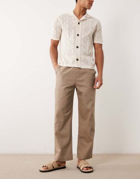 Farah Greenport poplin garment dye trousers in taupe - view 1