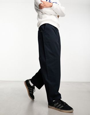 Farah Greenport twill wide leg casual trousers in true navy