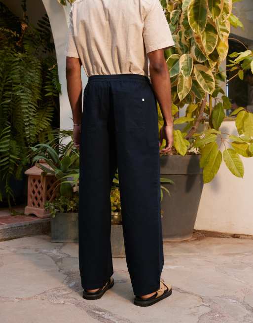 Farah Greenport wide leg drawcord waist trousers in navy - NAVY | ASOS