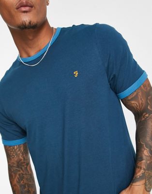 Farah Groves ringer cotton t-shirt in atlantic blue