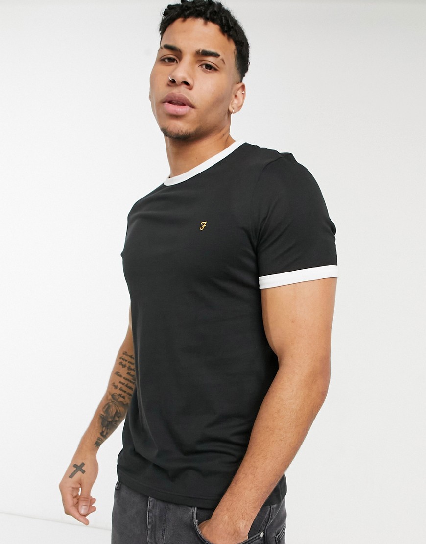 Farah Groves ringer cotton t-shirt in black - BLACK