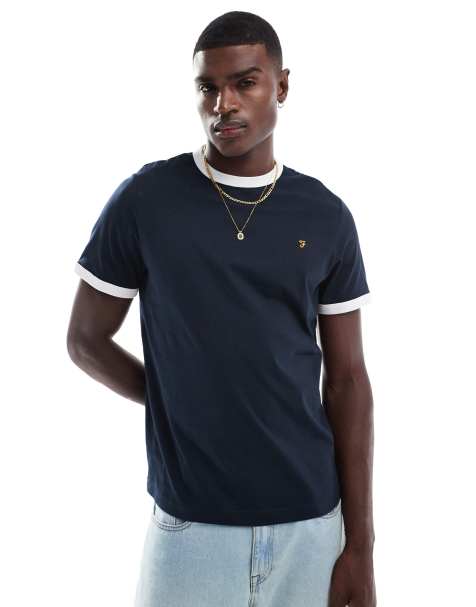 Farah Groves ringer cotton t-shirt in navy - view 1