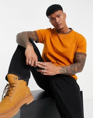Farah Groves ringer cotton  t-shirt in orange and ochre brown