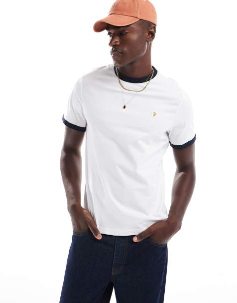 Farah Groves ringer cotton t-shirt in white - view 1