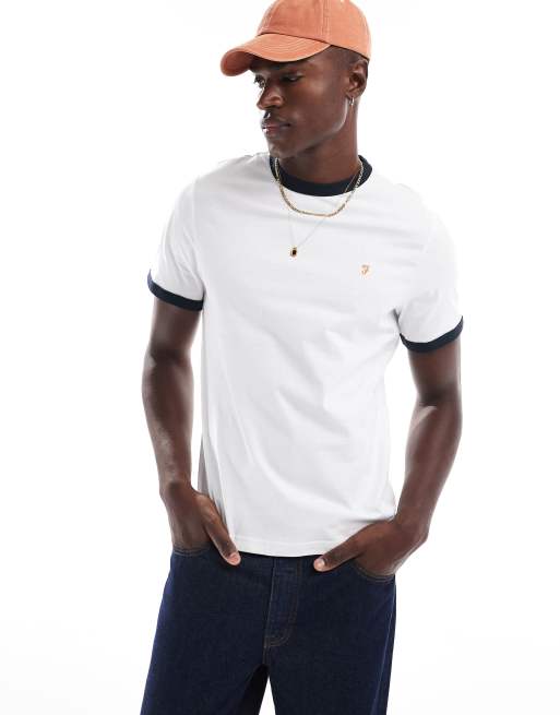 Farah Groves – Ringer-T-Shirt aus Baumwolle in Weiß