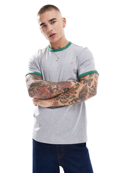 Farah groves ringer t-shirt in grey and green - view 1