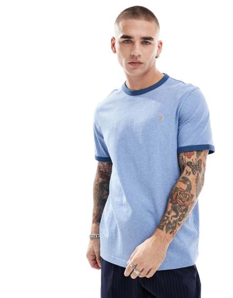 Farah Groves ringer t-shirt in light blue and navy - view 1