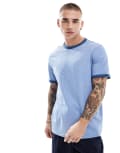 [Farah] Farah Groves ringer t-shirt in light blue and navy XS Blue