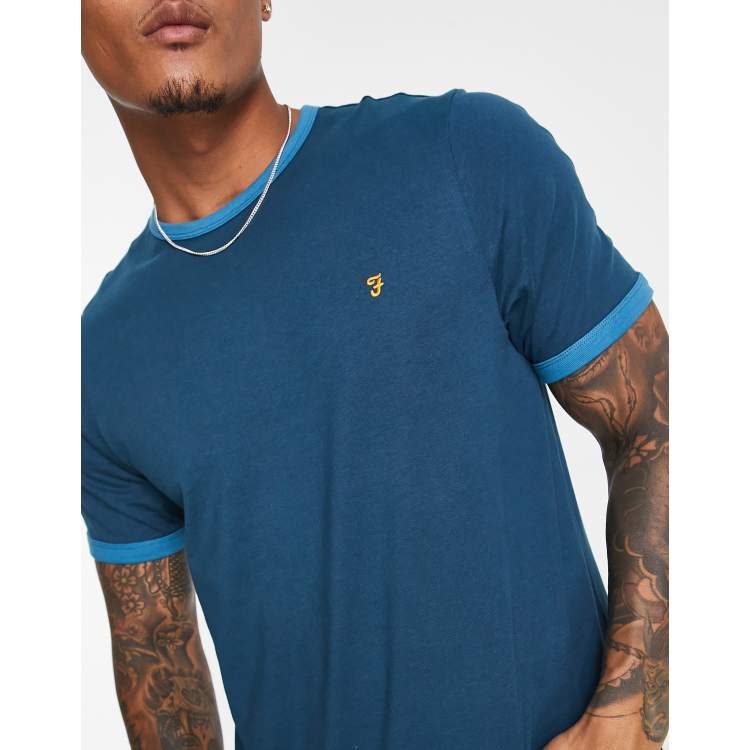 Farah - Groves - Ringer T-shirt van katoen in Atlantisch blauw | ASOS