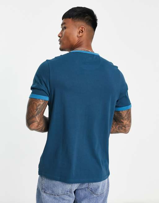 Farah - Groves - Ringer T-shirt van katoen in Atlantisch blauw | ASOS