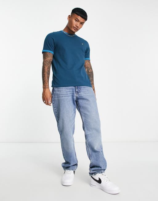 Farah - Groves - Ringer T-shirt van katoen in Atlantisch blauw | ASOS