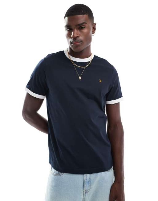 Farah - Groves - T-shirt en coton à bords contrastants - Bleu marine