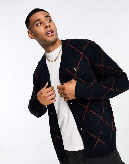 Farah - Haberbery - Vest met argyle motief in echt marineblauw