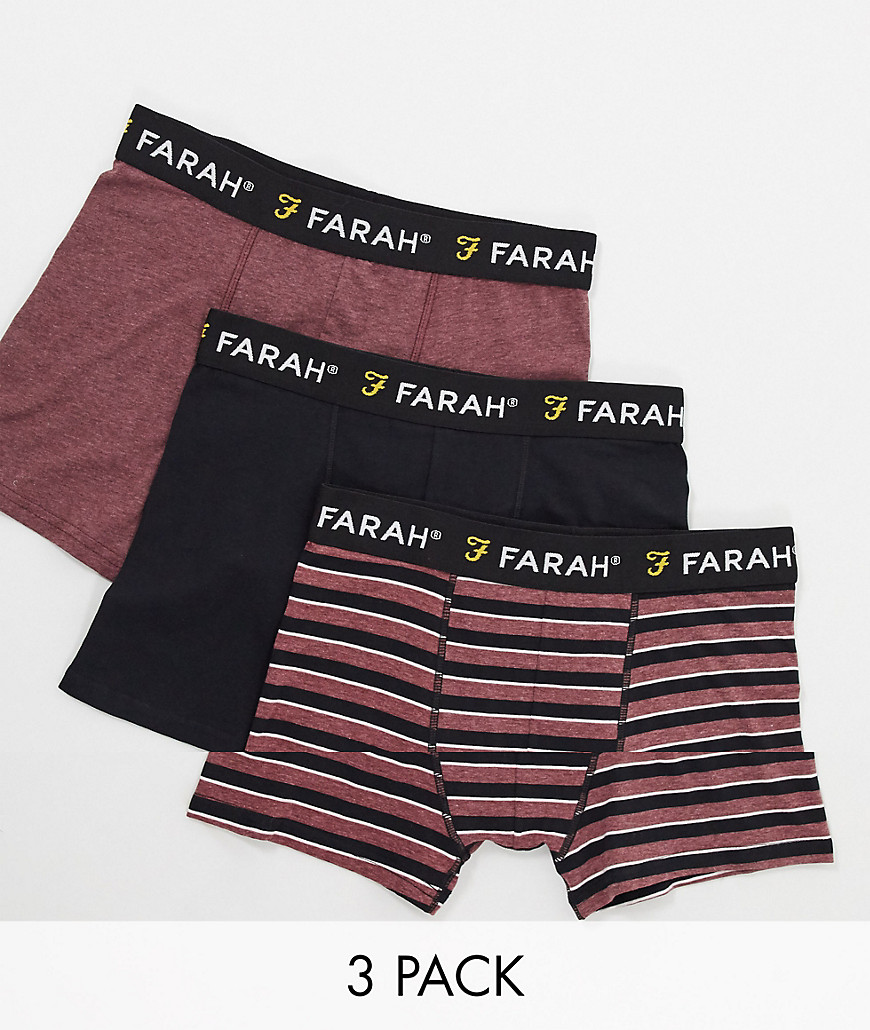 Farah – Hadley – Enfärgade och randiga boxershorts i 3-pack-Flerfärgad