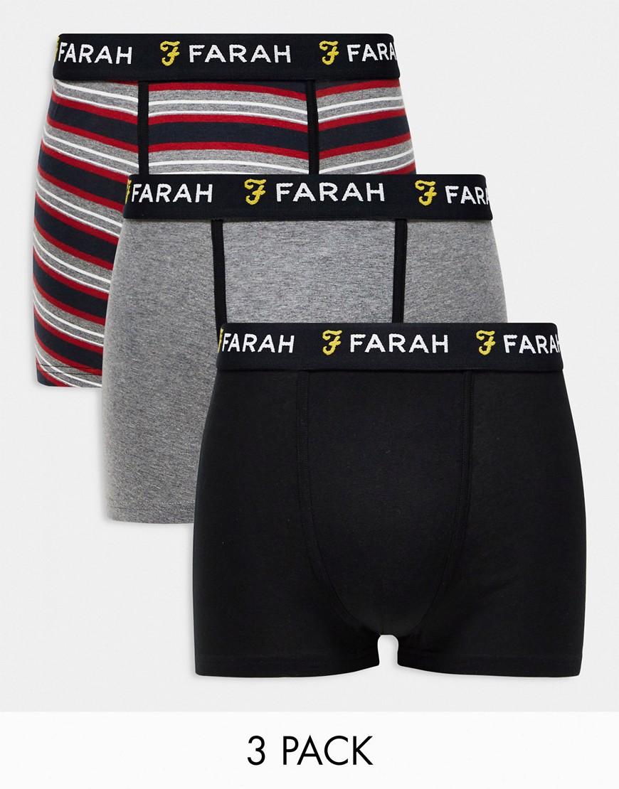 Farah hagon 3 pack boxers in black stripe charcoal