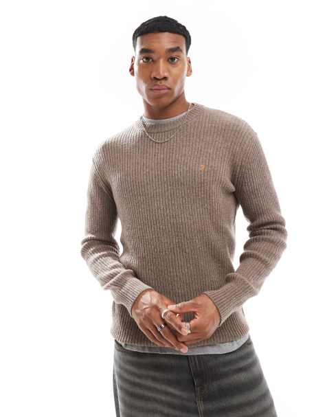 Farah halton knitted rib sweater in taupe - view 1