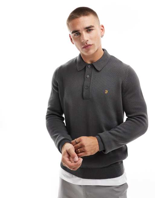 Farah Hamlet kitted long sleeve polo in grey