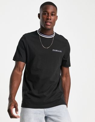 Farah Hanley stripe collar cotton t-shirt in black