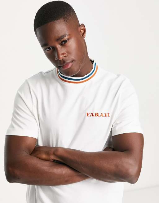 Farah Hanley stripe collar cotton t shirt in white ASOS