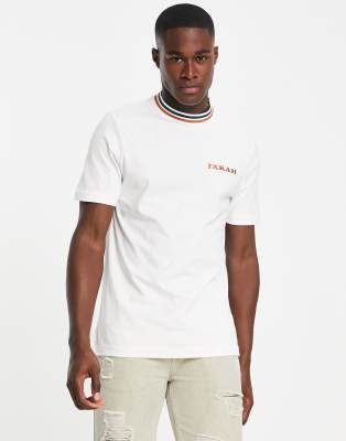 Hanley - T-shirt bianca in cotone con colletto a righe-Bianco - Farah T-shirt donna  - immagine3