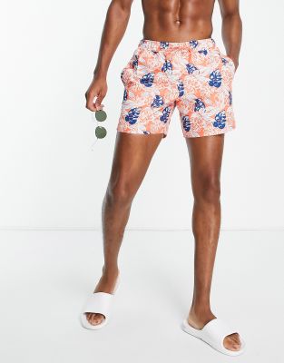 Farah Hawaiian Print Swim Trunks In Orange