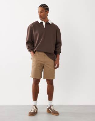Farah Hawk Straight Leg Twill Shorts In Neutral