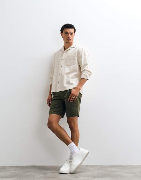 Farah Hawk szorty z diagonalu o prostych nogawkach w kolorze khaki - view 1