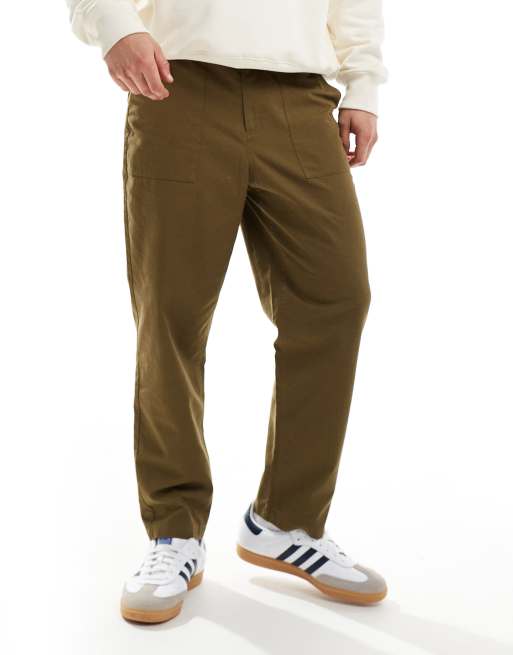 Farah Hawtin tapered fit workwear patch chinos in khaki 