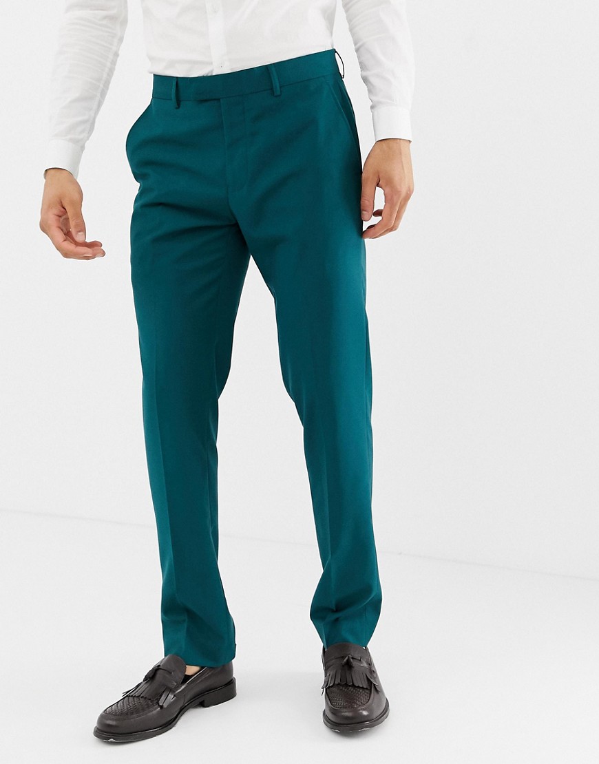 Farah – Henderson – Blågröna kostymbyxor med smal passform