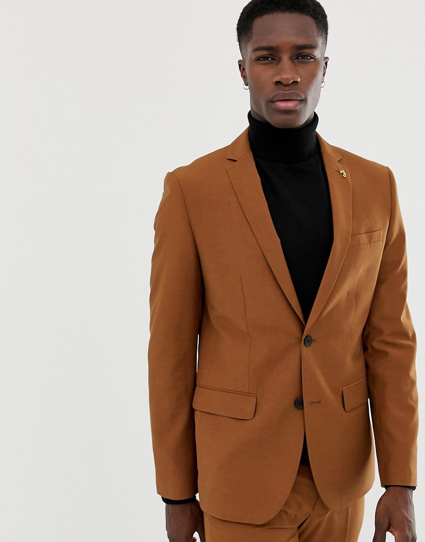 Farah – Henderson – Ljusbrun kostymjacka med smal passform-Guldbrun