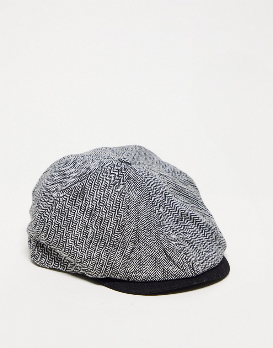 Farah herringbone baker boy hat in grey