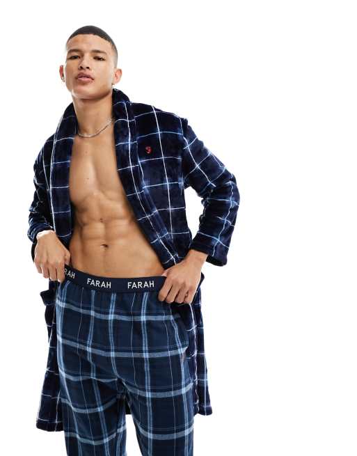 Farah Hetford shawl robe in navy check