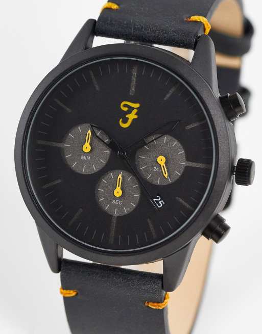 Farah - Horloge met leren band in zwart