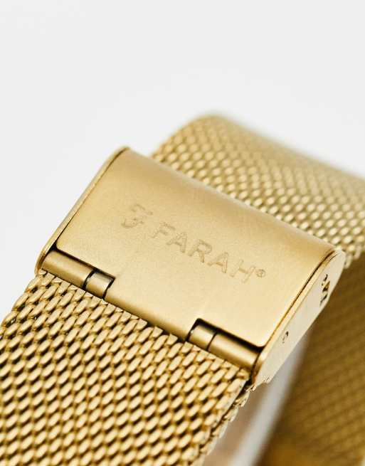 Farah - Horloge met mesh bandje in goud met groene wijzerplaat, 3 van 4