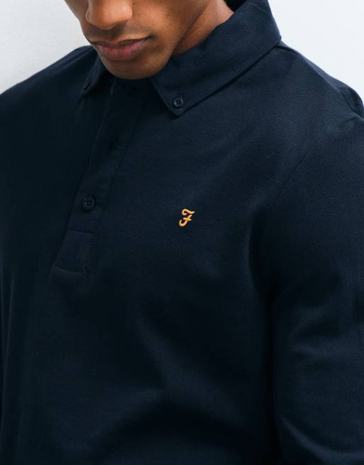 Farah Irwin Langarm-Logo-Polo in Marineblau, 3 von 5